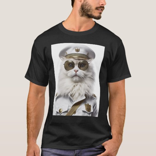 White Persian cat military cap T-shirt (Voorkant)
