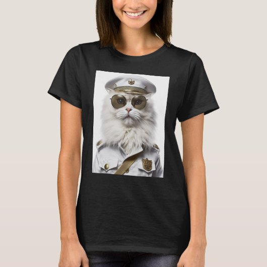White Persian cat military cap T-shirt (Voorkant)