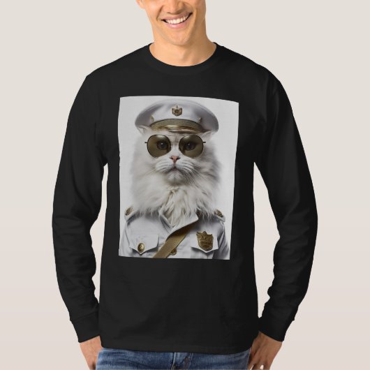 White Persian cat military cap T-shirt (Voorkant)