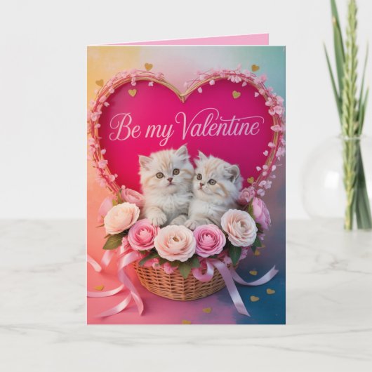 White Persian Cat Valentine's Day Card Feestdagen Kaart (Voorkant)