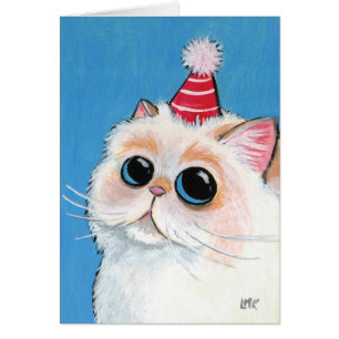 White Persian in a Party Pet - Cat Art Card