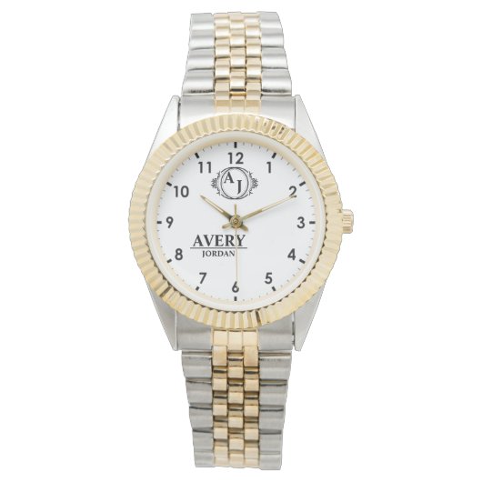White Personalized Monogram Custom Elegant  Horloge (Voorkant)