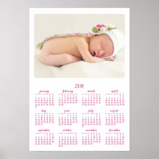 White Personalized Poster Yarly Calendar 2016 (Voorkant)