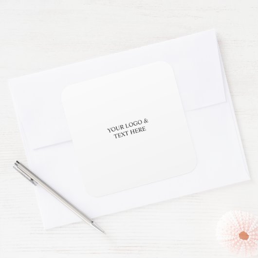 White Personalized – Your Logo & Text Here Vierkante Sticker (Envelop)