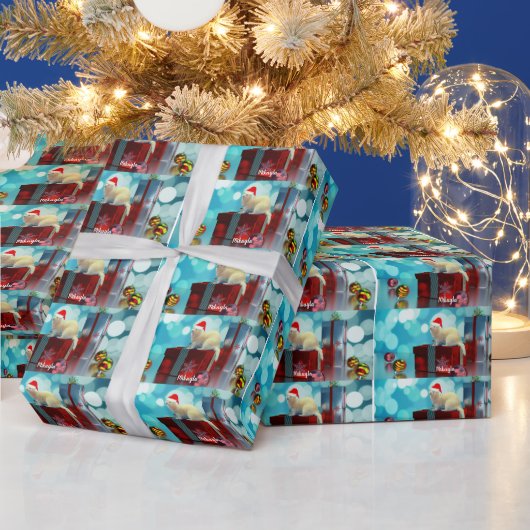 White Pet Ferret in Santa Hat  Cadeaupapier (Feestdagen)