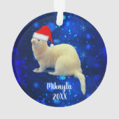 White Pet Ferret in Santa Hat Ornament (achterkant)
