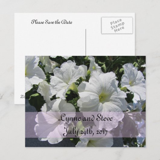 White Petunia Save the Date Aankondigingskaart (Voorkant / Achterkant)