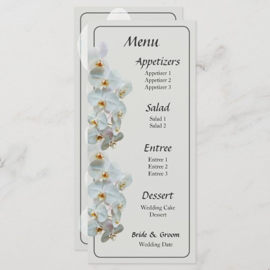 White Phalaenopsis Orchids Wedding Menu (Voorkant / Achterkant)
