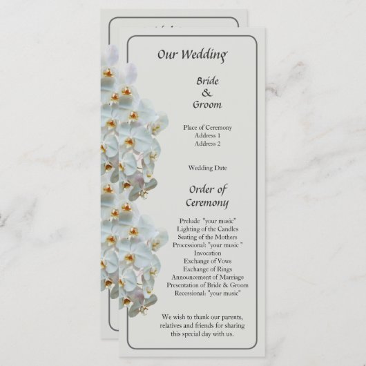 White Phalaenopsis Orchids Wedding Programme Programmakaart (Voorkant / Achterkant)