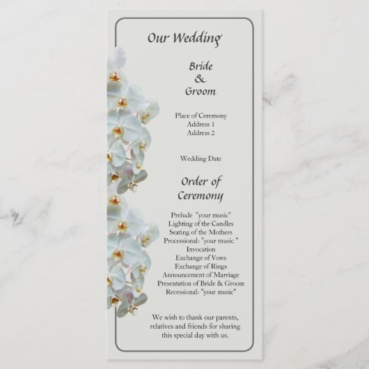 White Phalaenopsis Orchids Wedding Programme Programmakaart (Voorkant)