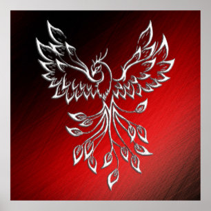 White Phoenix Rises Red in Black Ashes Poster