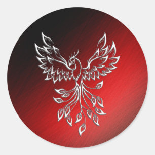 White Phoenix Rises Red in Black Ashes Ronde Sticker