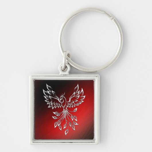 White Phoenix Rises Red in Black Ashes Sleutelhanger (Voorkant)