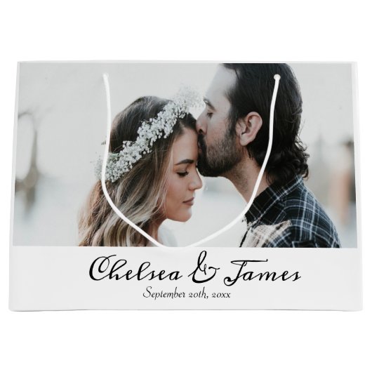 White Photo Elegant Calligraphy Name Jubileum Groot Cadeauzakje (Voorkant)