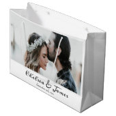White Photo Elegant Calligraphy Name Jubileum Groot Cadeauzakje (Voorkant Gekanteld)