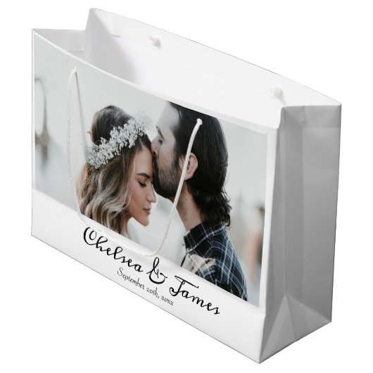 White Photo Elegant Calligraphy Name Jubileum Groot Cadeauzakje (Voorkant Gekanteld)