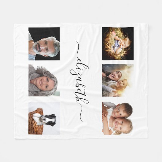 White photocollage name script fleece deken (Voorkant (Horizontaal))