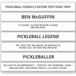 White Pickleball Paddle Edge Tape Custom Text ICE Sticker