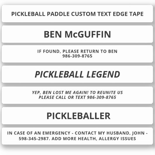 White Pickleball Paddle Edge Tape Custom Text ICE Sticker (Voorkant)