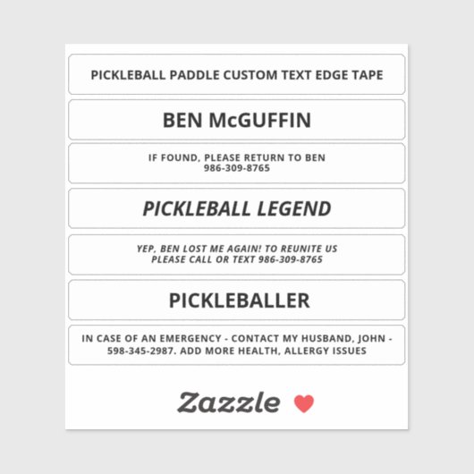 White Pickleball Paddle Edge Tape Custom Text ICE Sticker (Vel)