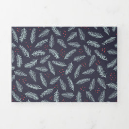 White Pine Boughs Feathers Holly Berries Kerstmis Drieluik Wenskaart