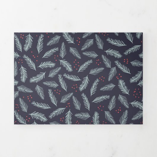 White Pine Boughs Feathers Holly Berries Kerstmis Drieluik Wenskaart (Cover)