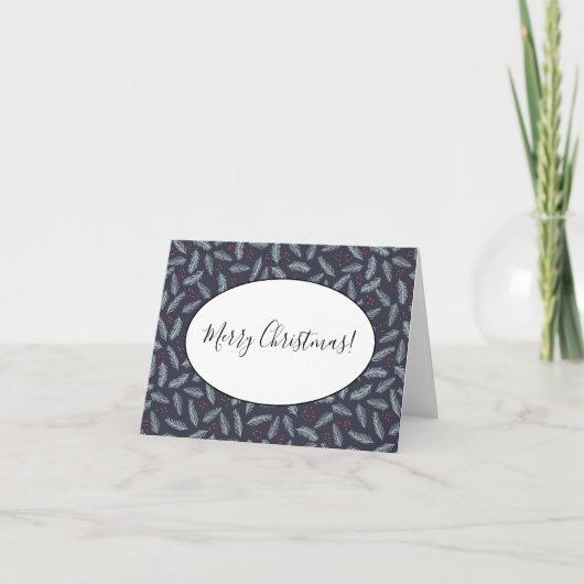 White Pine Boughs Feathers Holly Berries Kerstmis Notitiekaartje (Voorkant)