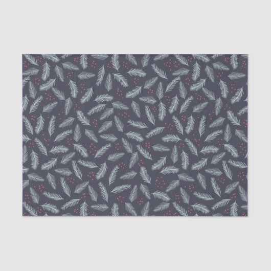 White Pine Boughs Feathers Holly Berries Kerstmis Tissuepapier (Voorkant)