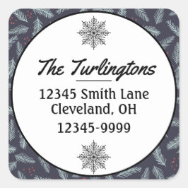 White Pine Boughs Feathers Holly Return Address Vierkante Sticker
