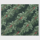 White Pine Green Spruce Red Berries Garland Forest Cadeaupapier (Vlak)