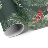 White Pine Green Spruce Red Berries Garland Forest Cadeaupapier (Rol Hoek)