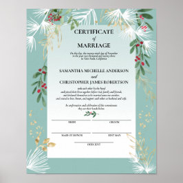 White Pine Holly Winter Certificate of Marriage Poster