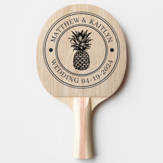 White Pine Pineapple Wedding Crest & Names Tafeltennisbatje (Voorkant)