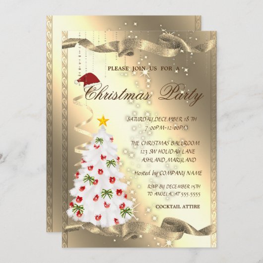 White Pine Tree Sparkle, Corporate Christmas Party Kaart (Voorkant / Achterkant)