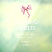 White Pink Bow Opening Hours Small Business Raamsticker (Vel 3)