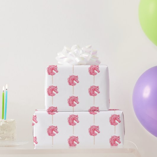 White Pink Cowgirl Horses Birthday Cadeaupapier (Feestgeschenken)