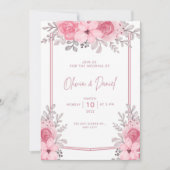 White Pink Elegant Wedding Invitation of bloemen Kaart (Voorkant)