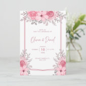 White Pink Elegant Wedding Invitation of bloemen Kaart (Staand voorkant)