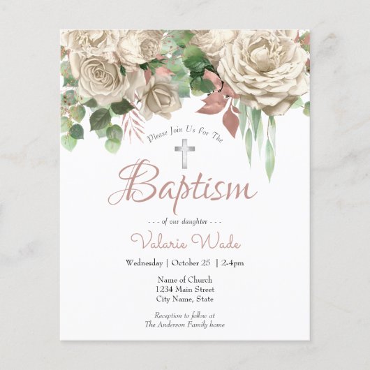 White Pink Floral Budget Baptism Flyer (Voorkant)