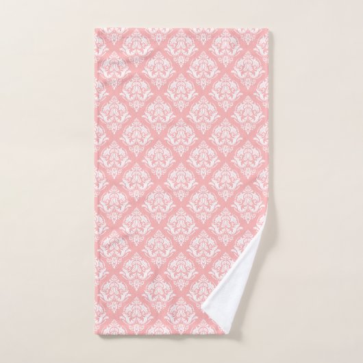 White & Pink Floral Damasks Pattern Bad Handdoek (Handdoek)