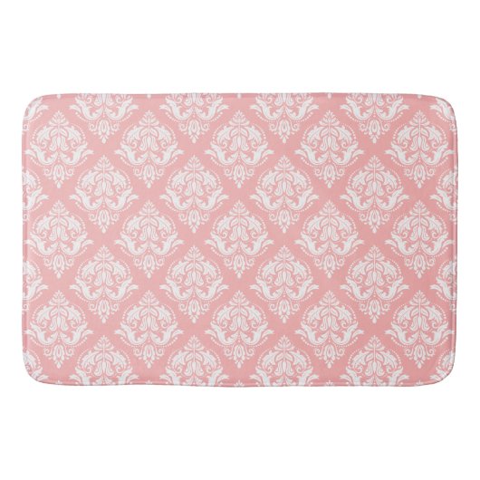 White & Pink Floral Damasks Pattern Badmat (Voorkant)