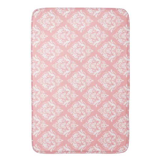 White & Pink Floral Damasks Pattern Badmat (Voorkant Verticaal)