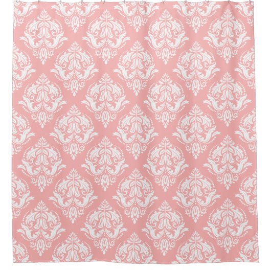 White & Pink Floral Damasks Pattern Douchegordijn (Voorkant)