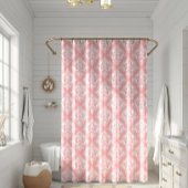 White & Pink Floral Damasks Pattern Douchegordijn