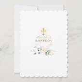 White Pink Floral Greenery Gold Cross Baptism  Kaart (Achterkant)