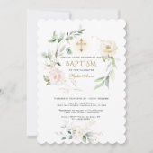 White Pink Floral Greenery Gold Cross Baptism  Kaart (Voorkant)