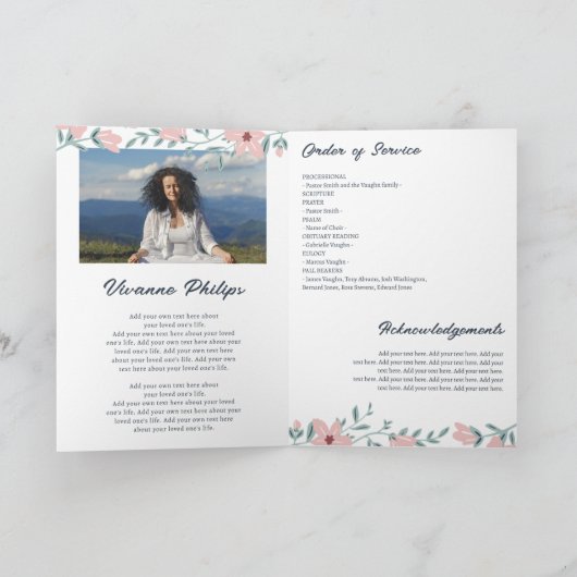 White & Pink Floral Photo Funeral Programme (Binnen)