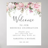 White Pink Floral Welkom bij ons trouwbord Poster (Voorkant)