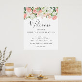 White Pink Floral Welkom bij ons trouwbord Poster (Keuken)