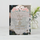 White Pink Flower Decoration Wedding Invitation Kaart (Staand voorkant)